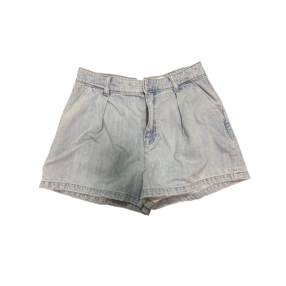 Paige Light Wash Pleated Denim Shorts Size 28 High Rise Cotton Lyocell Blue